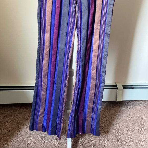 Vintage Etro Milano Purple Striped Silk Bellbottom Pants size 42 - Picture 4 of 8